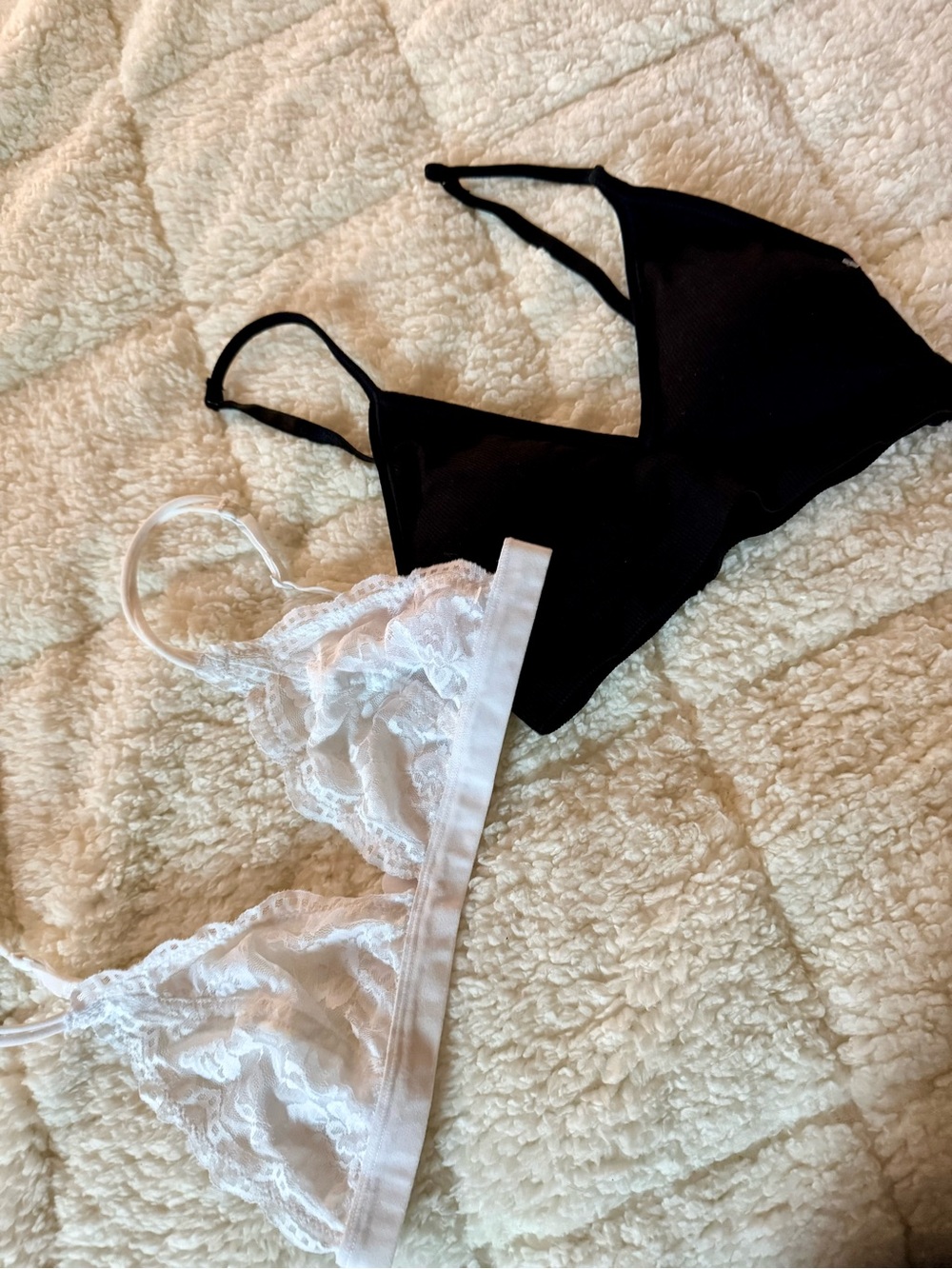 Black & White Lace and Knit Bralette Set - Women's Intimates